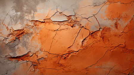 The worn, abstract cracks of brown and white on the orange wall evoke a sense of decay and mystery, leaving the viewer to ponder the hidden stories withinの素材