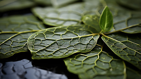 A vibrant, green leaf stands out in the midst of nature's beauty, showcasing the intricate details and resilience of plant life in the great outdoorsの素材