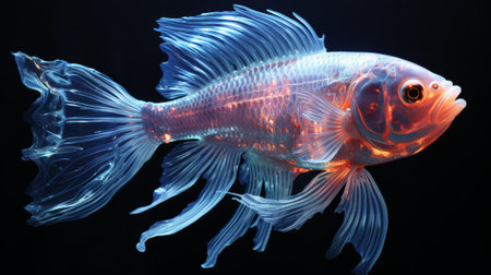 A magnificent creature, this glowing fish captivates with its luminescent body, swimming gracefully in the underwater world of the aquariumの素材