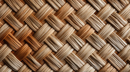 Delicate wicker threads intertwine to create a mesmerizing pattern on the wooden surface, evoking a sense of rustic charm and skilled artistryの素材