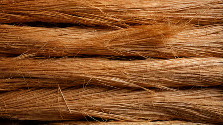 The intricate twists and turns of a natural fiber bundle, like a maze of golden straw, evoke feelings of simplicity and rustic charmの素材
