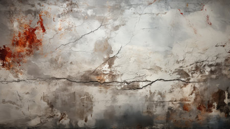 A chaotic burst of colorful stains dances across the rough surface of a cracked concrete wall, forming an abstract masterpiece that captures the beauty in imperfectionの素材