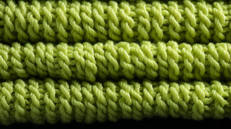 A vibrant tapestry of twisted fibers, intricately woven into a verdant masterpiece of yarn, captured in a single close-up shotの素材