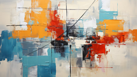 Vibrant strokes of acrylic paint dance across the canvas, creating a modern masterpiece of abstract art bursting with color and emotionの素材