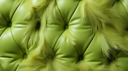 A luxurious green leather couch adorned with soft, puffy feathers creates a cozy and opulent atmosphere in the living roomの素材