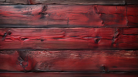 A bold and rustic plank of maroon wood, its knots telling stories of time and nature's touchの素材