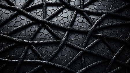 The intricate symmetry of the abstract pattern on the monochrome leather surface creates a sense of depth and mystery, drawing the viewer in to explore its grated textureの素材