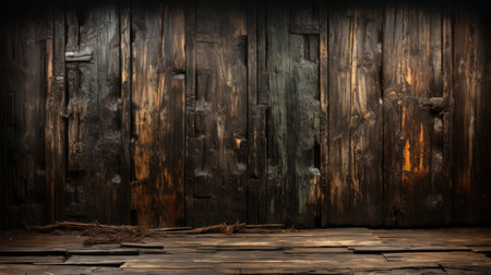 Amidst a maze of wooden planks, a solitary door stands as a reminder of the dark secrets hidden within the wallsの素材