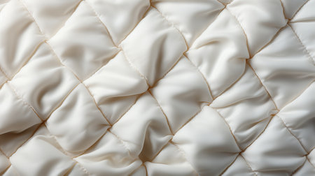 Soft, intricate patterns dance across the pristine surface of a white quilt, evoking feelings of comfort and warmth within a cozy indoor settingの素材