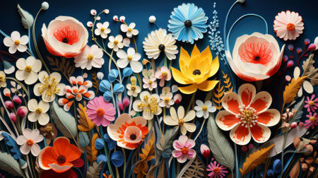 A vibrant bouquet of hand-cut paper poppies adorns a still life, showcasing the artistry and beauty of floral design in this stunning piece of floristryの素材