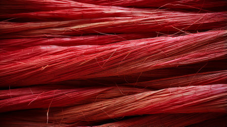 Vibrant red threads weave together, creating a mesmerizing tapestry of fiber and passionの素材