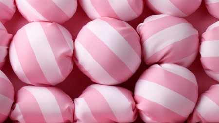 A sweet and whimsical display of sugary treats, with a playful mix of pink and white stripes adding a touch of delight to this delectable confectioneryの素材