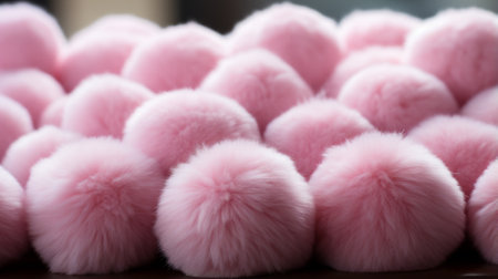 A cozy group of fuzzy, pink balls gathered inside, their soft fur radiating warmth and playfulnessの素材