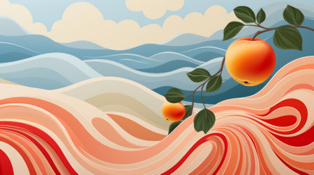 Vibrant oranges and blushing peaches burst from a masterfully painted branch, evoking a sense of bountiful beauty and artistic talentの素材