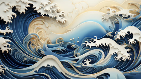 A mesmerizing fusion of fluid strokes and intricate patterns, a paper cut out of a sea captures the beauty and complexity of nature through the lens of abstract artの素材