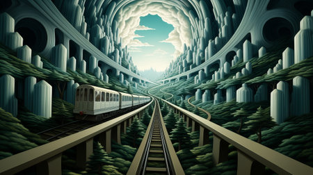 A dark journey through a narrow passageway, the train rushes towards the unknown depths of the tunnelの素材