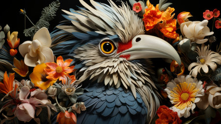 A majestic bird adorned with delicate flowers embodies the beauty and grace of natureの素材