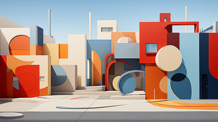A vibrant display of artistic expression, this outdoor structure stands tall against the blue sky, showcasing an array of colors and shapes that captivate the eyeの素材