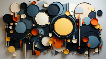 A vibrant and modern piece of wall art featuring intersecting circles and bold lines, perfect for adding a touch of contemporary elegance to any indoor spaceの素材