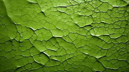 Nature's tears adorn a green leaf, leaving behind a cracked paint of dew on the surfaceの素材