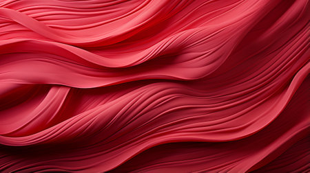 A vibrant abstract peach hue contrasts against the rich red fabric, its wavy folds evoking a sense of fluidity and movementの素材