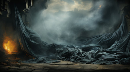 Amidst the ethereal fog, a lone figure sits in a room adorned with a cozy blanket, their eyes glued to the digital compositing of a pc game, as nature's beauty captured in a screenshot surrounds themの素材