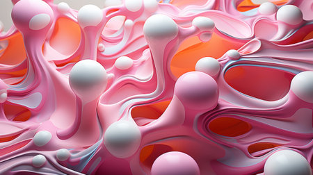 A mesmerizing display of vibrant hues and intricate patterns, this abstract fractal art piece captures the essence of colorfulness with a delicate balance of soft pinks and crisp white spheresの素材