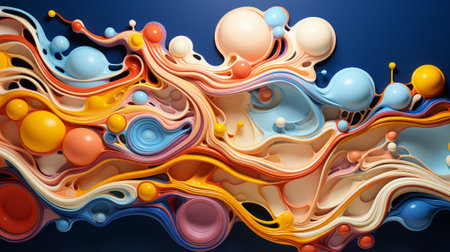 A vibrant explosion of playful, abstract shapes dance across the canvas in this colorful and whimsical painting, showcasing the artist's mastery of cartoon-like formsの素材