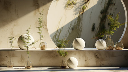 A collection of potted plants, ranging from vibrant flowers to leafy houseplants, adorn the outdoor wall, adding a touch of nature and color to the otherwise plain ledgeの素材