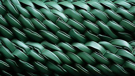 An intricate abstract pattern of woven green fabric resembles a maze of ropes, creating a mesmerizing piece of textile artの素材