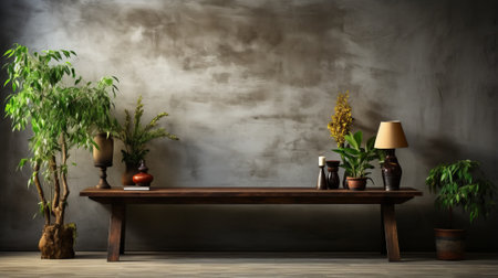 A foggy wall creates an indoor oasis on a table adorned with houseplants, flowerpots, and vases, bringing life and beauty to the furnitureの素材