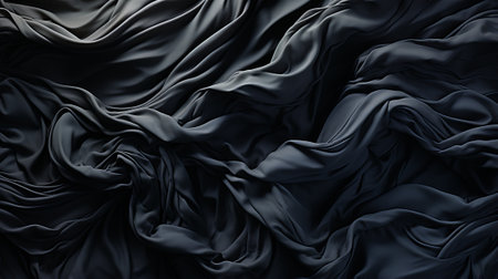 The rich texture of the black fabric drapes elegantly, evoking a sense of mystery and sophistication, while its abstract folds hint at a hidden story within this wearable work of artの素材