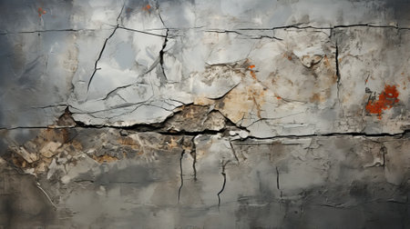 An artistic exploration of decay and imperfection, captured in a striking close-up of a fractured wallの素材
