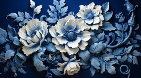 Delicate petals of blue and white intertwine to form a stunning floral sculpture, evoking a sense of ethereal beauty and tranquilityの素材