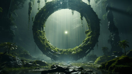 A vibrant sphere adorned with verdant moss, glistening with the purity of nature's watery essenceの素材