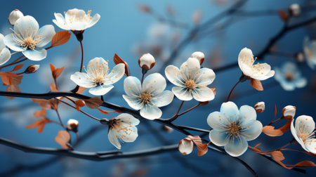 Vibrant cherry blossoms burst forth on a delicate twig, signaling the arrival of spring and the beauty of nature's cycleの素材