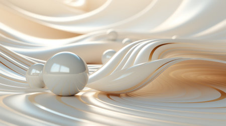 An elegant ceramic spoon rests delicately on a white and gold swirly wave, adding a touch of sophistication to any table settingの素材
