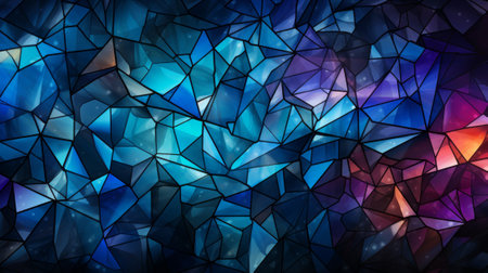 A mesmerizing display of vibrant triangles, expertly arranged in perfect symmetry, radiating with the bold hues of majorelle blue and regal purple, evoking a sense of artistic wonderの素材