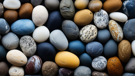 A colorful array of pebbles scattered across the rugged ground, forming a unique and natural mosaic amidst the great outdoorsの素材