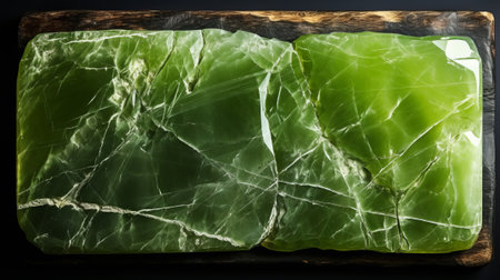 A vibrant green rectangle, marred by delicate cracks, embodies the fragility and resilience of natureの素材
