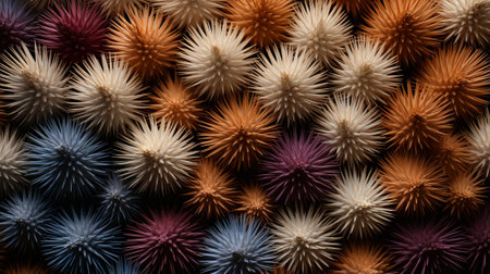 An array of vibrant spiky life forms, resembling a blooming garden of oceanic plants, adorn the reef with their sharp pricklesの素材