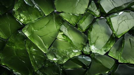 Nature's delicate beauty shattered into a vibrant abstract of green leaves and broken glassの素材
