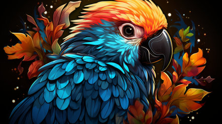 A whimsical macaw flaunts its vibrant plumage, showcasing a harmonious blend of orange and blue hues, captivating all with its lively charm and artistic designの素材