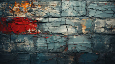 A vibrant abstract painting comes to life on a worn brick wall, revealing the beauty of color and the power of artの素材