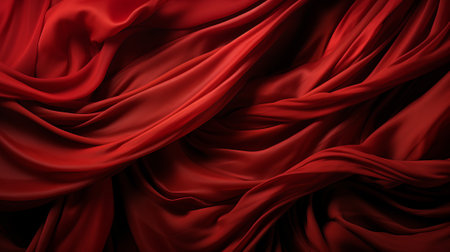 A deep maroon fabric cascades over a dark backdrop, evoking a sense of drama and mystery as it drapes like a theatrical curtainの素材