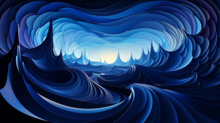 A mesmerizing blend of tranquil blue and white swirls, this abstract painting evokes a sense of calm and serenity through its intricate fractal designの素材