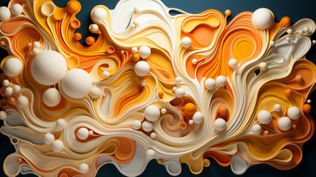 An abstract masterpiece bursting with vibrant hues and textured layers, adorned with delicate spheres, evoking a sense of whimsy and wonder in the realm of artの素材