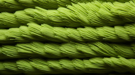 A vibrant rope-like fiber entwined in a lush green carpet, beckoning to be touched and exploredの素材