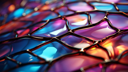 A vibrant display of refracted light dances across the abstract contours of a colorful glass, creating a stunning work of artの素材
