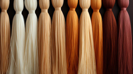 A vibrant array of wooden strands cascading indoors, each hue a unique reflection of personality and self-expressionの素材